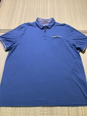 Ted Baker Blue Short-Sleeve Polo with Contrast Trim